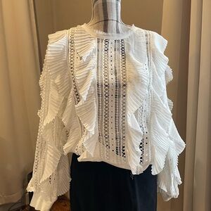 Elegant Lumie White Laced Ruffled Women's Top